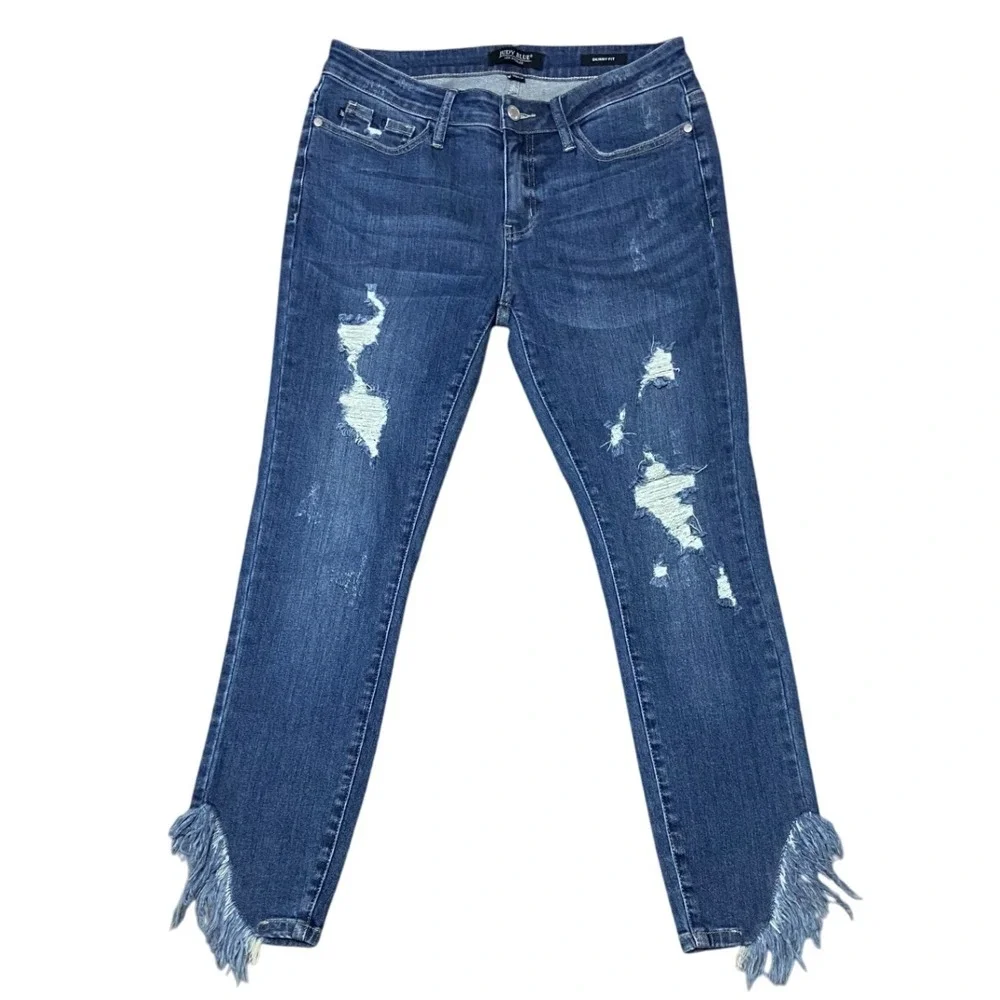 Judy Blue Los Angeles‎ Skinny Fit Distressed Frayed Hem Preppy Grunge Jeans 9/29